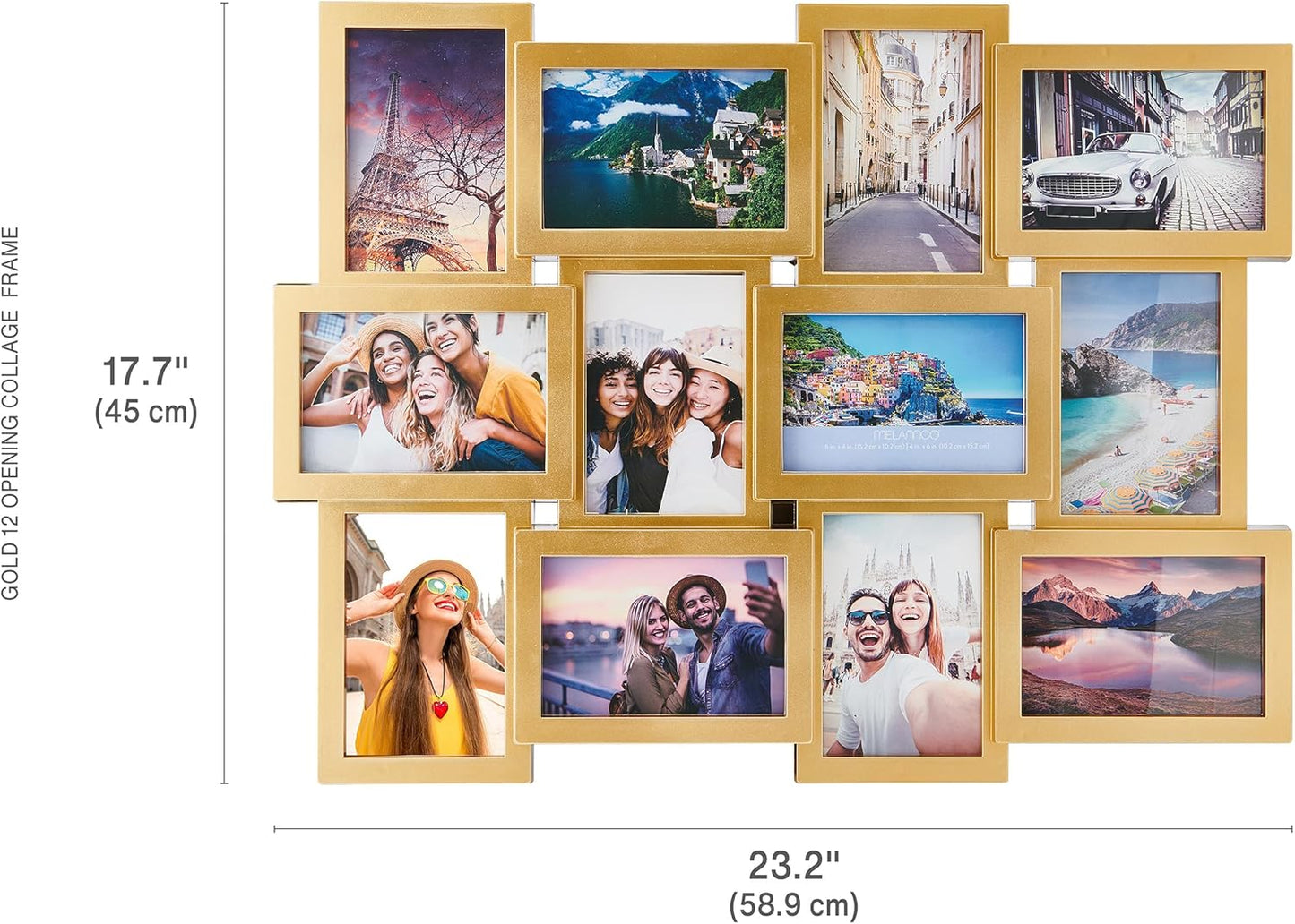 MELANNCO Collage Picture Frame for Wall, Holds 12 Photos - Six 4x6 and Six 6x4 Images, 18x23 Inch Black Plastic Frame, Hang Horizontal or Vertical, Gallery Wall Decor