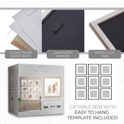Sheffield Home 9 Piece Gallery Wall Frame Set, 11x14 in. matted to 8x10 in. (Matte Black)