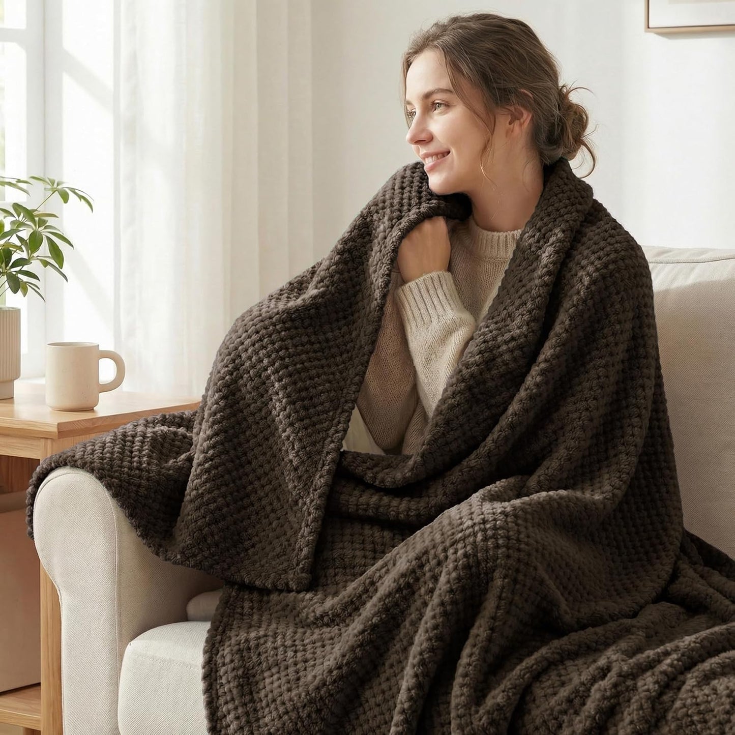 Exclusivo Mezcla Fleece Throw Blanket Extra Large, Super Soft and Warm Blankets for Couch, Sofa and Bed Waffle Textured, Cozy, Fuzzy and Lightweight (Slate Blue, 50x70 Inches)
