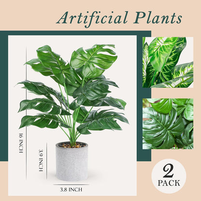 Der Rose 2 Pack Fake Plants Artificial Tropical Faux Plants Indoor for Office Desk Home Sage Green Decor
