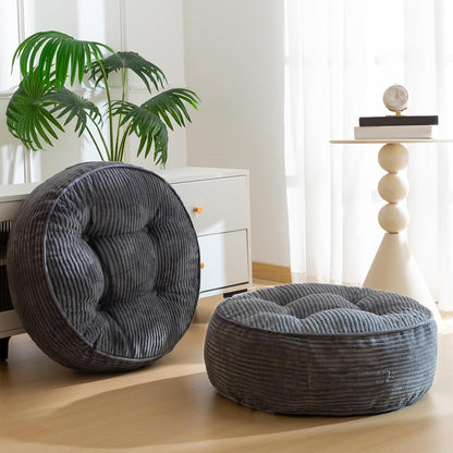 HIGOGOGO 6" Extra Thick Floor Pillow Cushion for Adults, Meditation Cushion Pillow, Large Square Floor Sitting, Tufted Corduroy Cover, for Tatami Living Room or Yoga, 22x22 Inch, 2Pack, Dark Grey