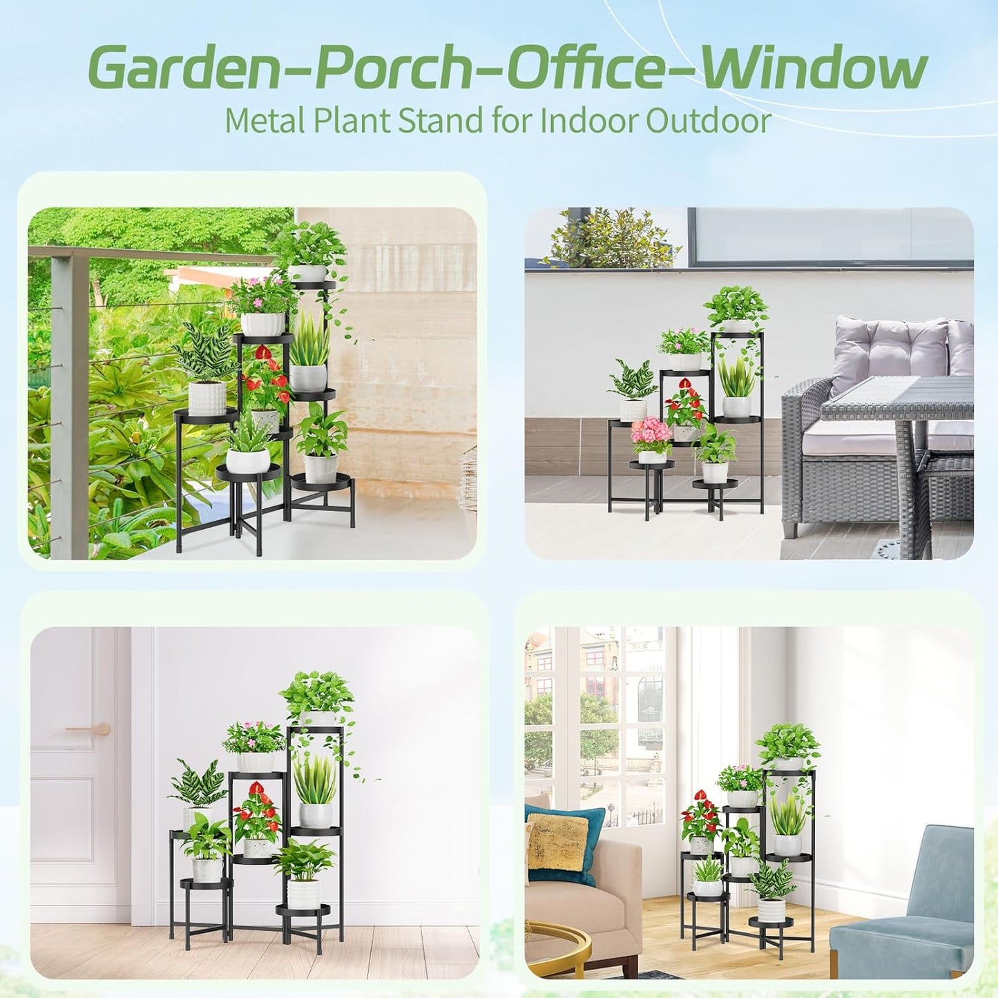 iDavosic.ly Plant Stand Indoor Outdoor, 5 Tier Corner Metal Flower Display Holder Shelf, Folding Tall Orchid Rack for Patio Balcony Porch Garden Living Room House, Black
