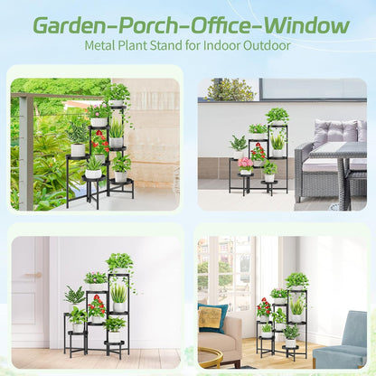 iDavosic.ly Plant Stand Indoor Outdoor, 5 Tier Corner Metal Flower Display Holder Shelf, Folding Tall Orchid Rack for Patio Balcony Porch Garden Living Room House, Black
