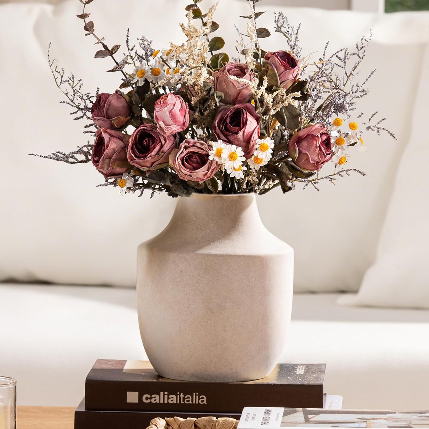 Mitt&Ditt Ceramic Flower Vase with Handles, 11 inch Tall Vase for Centerpieces, Large Decorative Terracotta Vases, Farmhouse Rustic Vases for Home Decor, Living Room, Table, Neutral