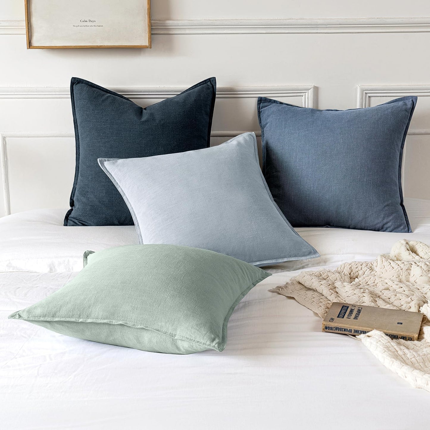 MIULEE Decorative Linen Euro Sham Pillow Covers 26x26 Cream White Boho Farmhouse Neutral Couch Throw Pillows for Bed Pack of 2 Accent Modern Pillowcase Sofa Livingroom Home Decor