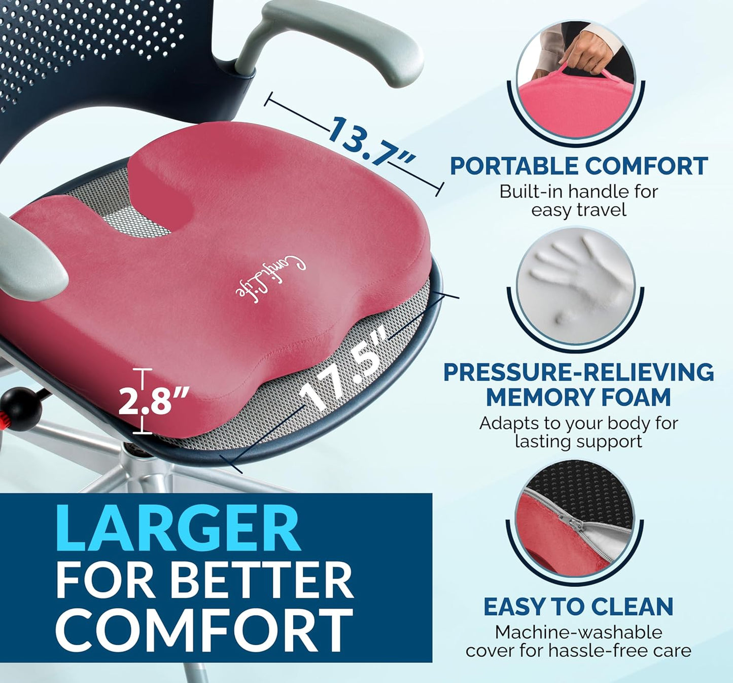 ComfiLife Premium Gel & Memory Foam Seat Cushion – Doctor Recommended Office Chair Cushion, Car Seat Cushion – Chair Cushions for Back & Sciatica Pain Relief – Seat Cushions for Office & Desk (Black)