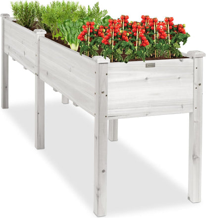 Best Choice Products 72x24x30in Raised Garden Bed, Elevated Wood Planter Box Stand for Backyard, Patio, Balcony w/Divider Panel, 6 Legs, 300lb Capacity - Natural