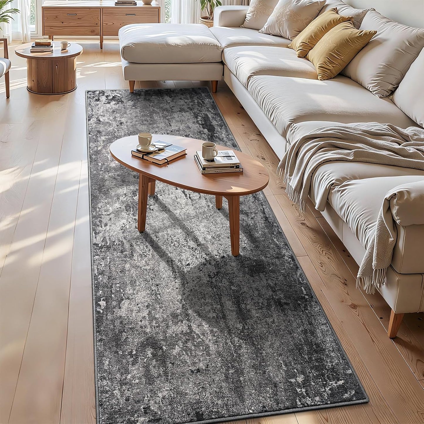 Ompaa 2x6 Rug Runners for Hallways Kitchen Runner Rug Non Slip Washable Grey Long Runner Rugs with Rubber Backing Soft Abstract Carpet Runner for Hallways, Kitchen, Bedroom, Bathroom, Entryway - Colors A