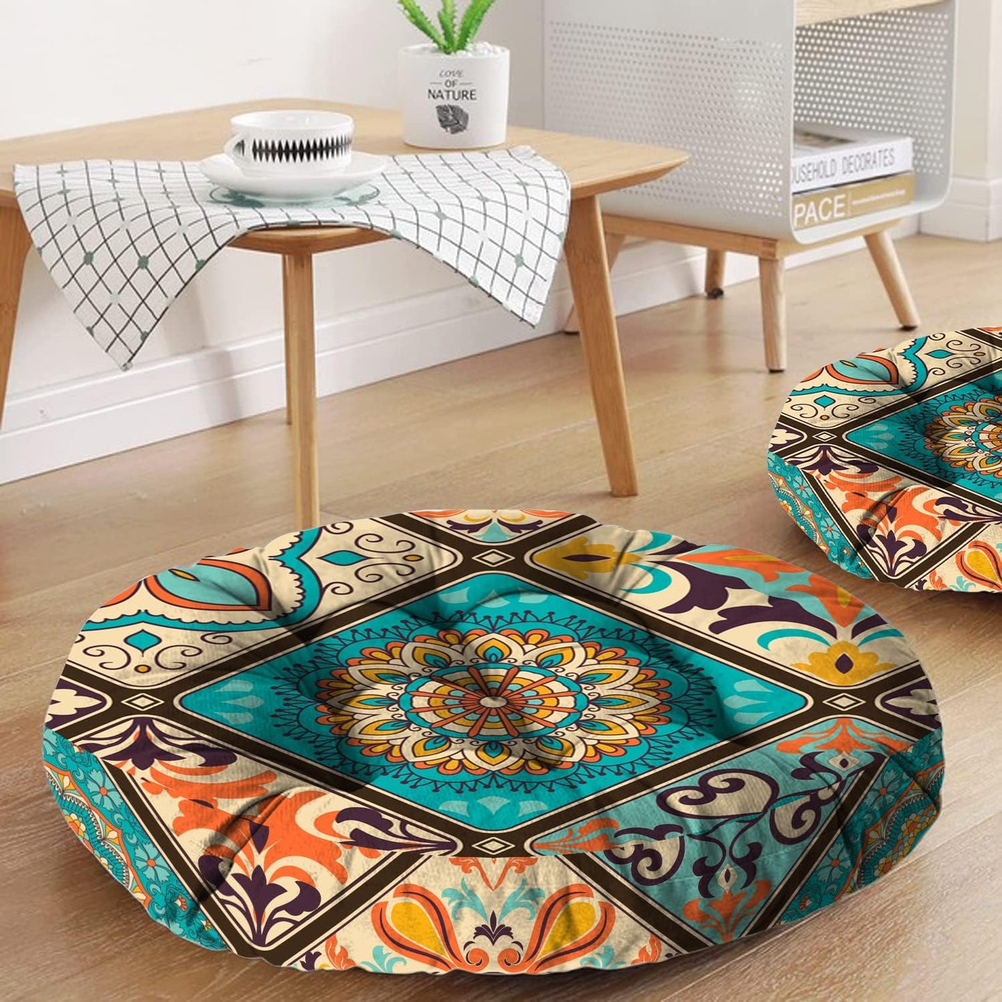 Mandala Meditation Cushion, Boho Meditation Mat, Meditation Pillows for Sitting on Floor, Cushions for Sitting in Home and Outdoor, Square Floor Pillow Cushion Seating for Yoga Accessories 22'' X 22''