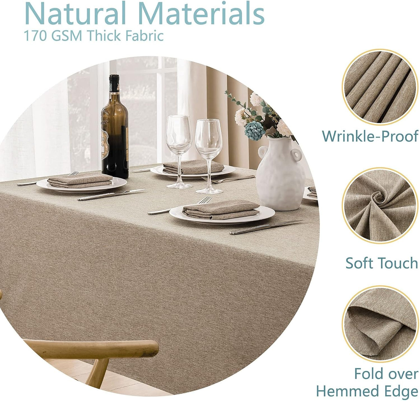 Veblandy Rectangle Tablecloth Waterproof Linen Textured Table Cloth Stain and Wrinkle Resistant Washable, Decorative Fabric Table Cover for Dining, Party and Camping (Sage Green, 52 * 70)