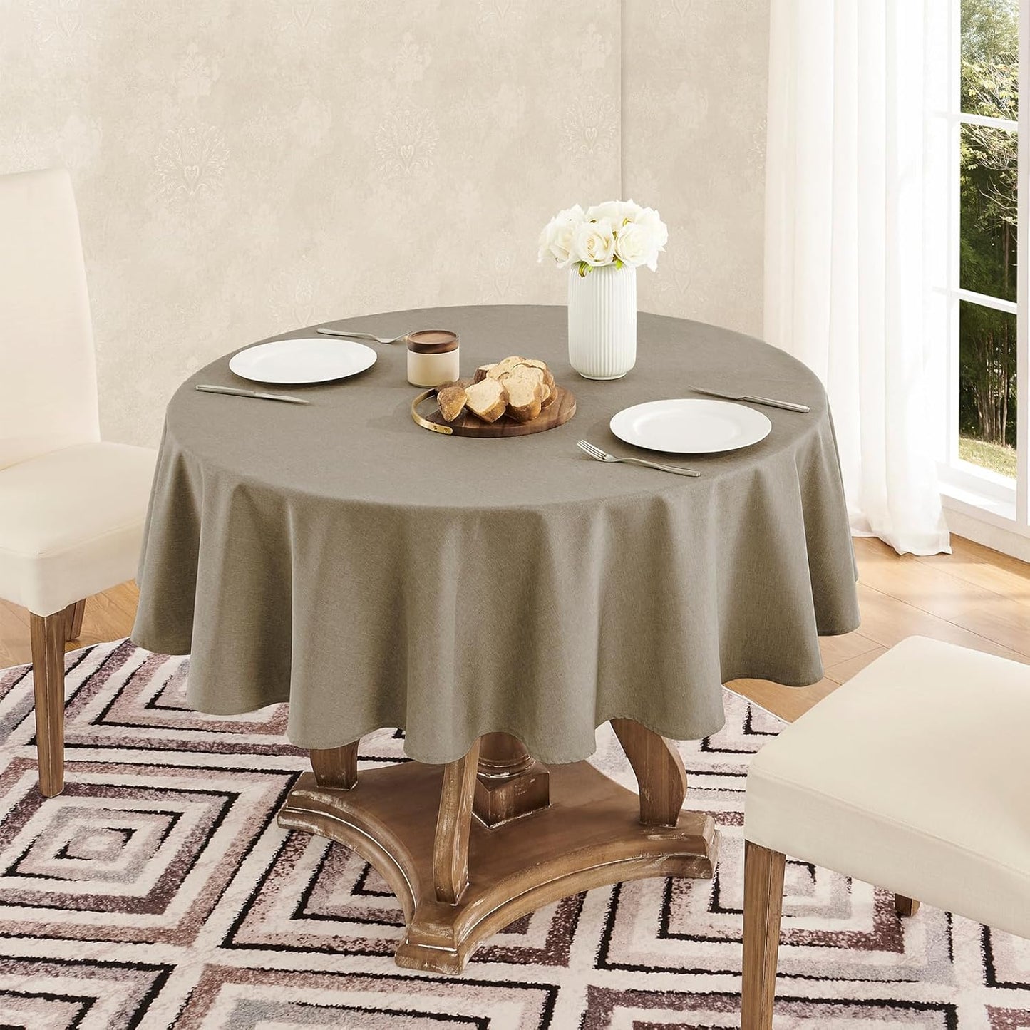 Veblandy Rectangle Tablecloth Waterproof Linen Textured Table Cloth Stain and Wrinkle Resistant Washable, Decorative Fabric Table Cover for Dining, Party and Camping (Sage Green, 52 * 70)