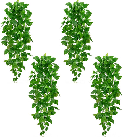BLEUM CADE Fake Hanging Plants, 2pcs Artificial Pothos Vines Greenery for Wall Home Living Room Office Indoor Outdoor Decor (No Baskets)