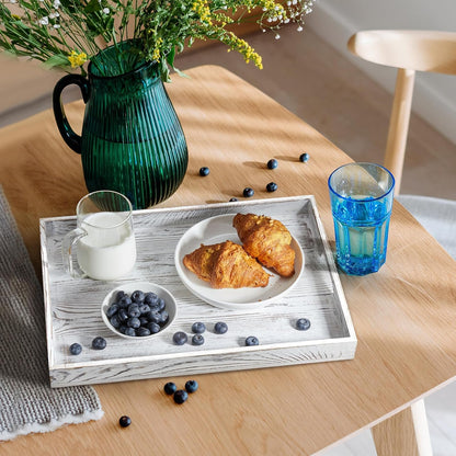 17 Inch Acacia Wood Serving Tray with Handles, Large Wooden Tray for Ottoman, Breakfast in Bed, Coffee Table, Dinner, Perfect for Living Room Bedroom Entryway and Kitchen