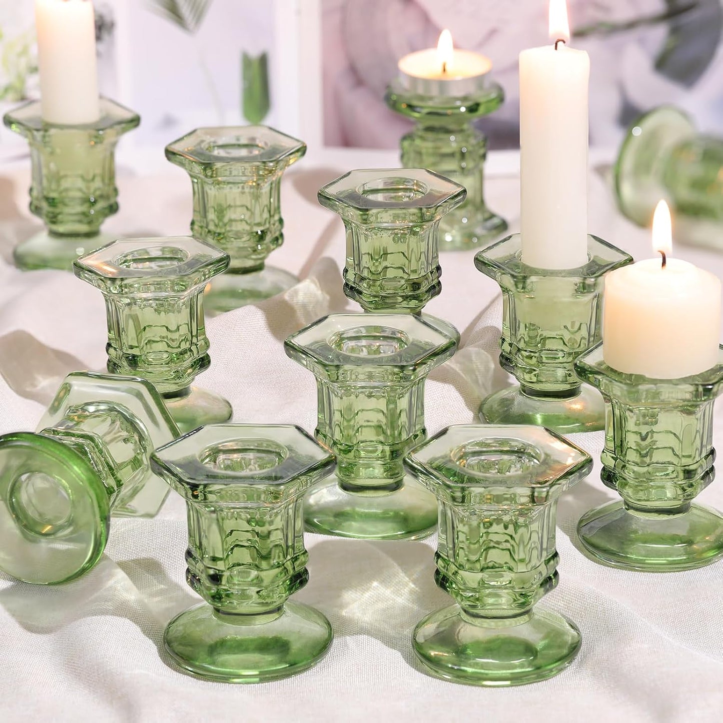 Lanttu Candlestick Holders Bulk, 12 Pcs Glass Candle Holders Set Clear, Crystal Taper Candle Holder for Wedding, Table Centerpiece, Home Decoration