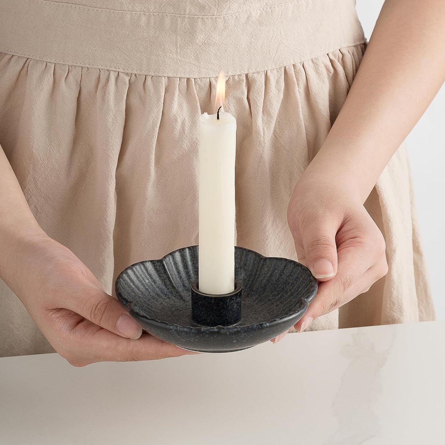 Ceramic Candlestick Holder， Candle Holder for Taper Candles,Incense, Santo Palo, Halloween Christmas Wedding Parties, Dining Room Home Decoration Display - Camel
