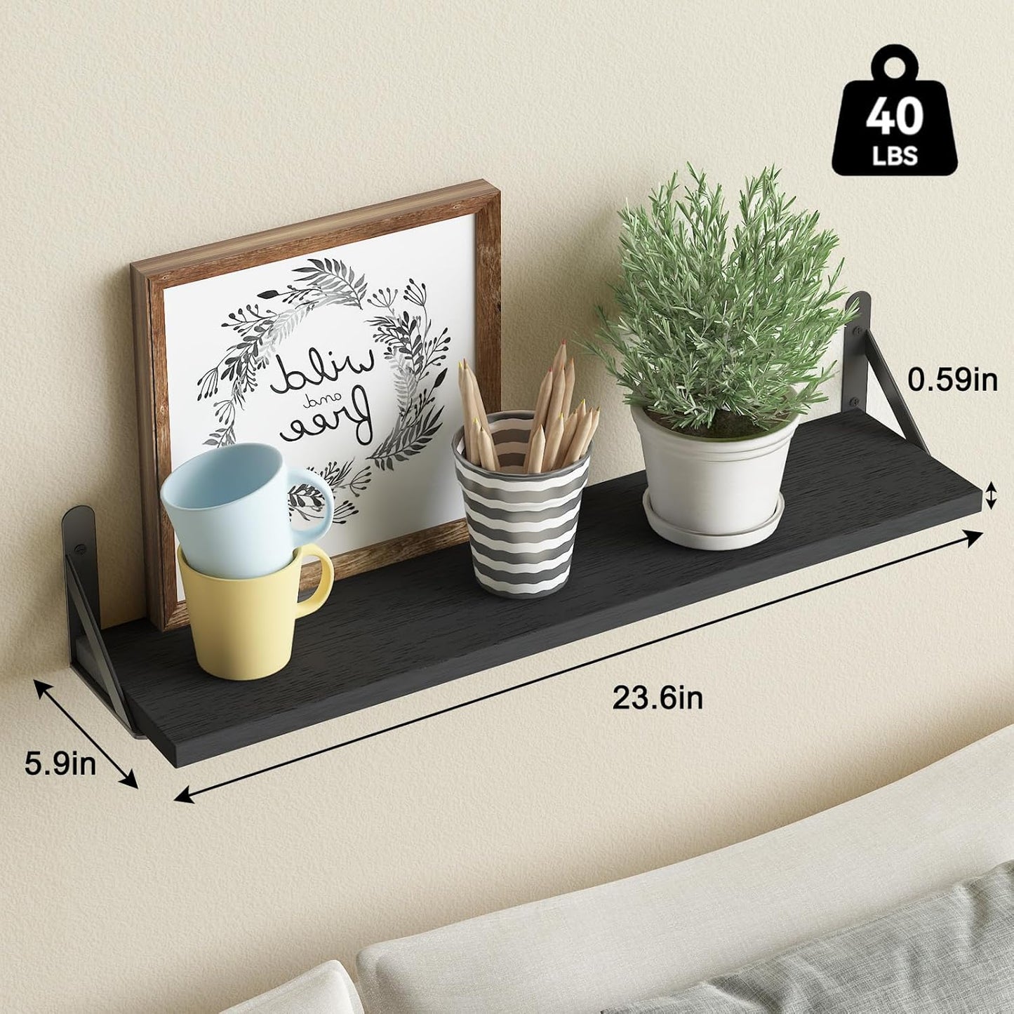 YGEOMER Brown Floating Shelves for Wall, 16.5 Inch Farmhouse Wall Shelves for Bedroom, Bathroom Storage, Living Room and Kitchen Decor (Set of 6 Brown)