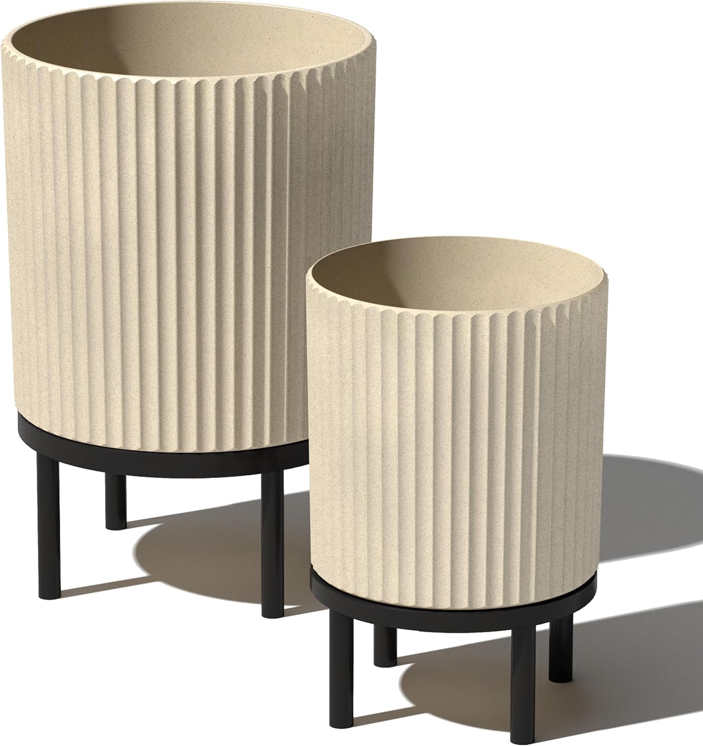 Veradek Demi Series Round Planter w/ Stand for Porch/Patio | Durable Plastic-Concrete & Wooden Stand | Modern Décor for Tall Plants, Flowers