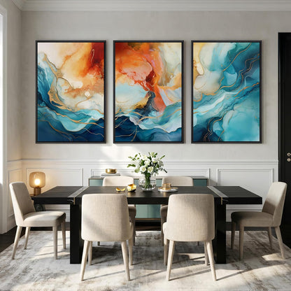 Large Framed Abstract Nature Landscape Wall Art for Living Room, Set of 3 Modern Canvas Prints Paintings Artwork for Walls, Green Lake Pictures for Hallway, Dining Room, Office Wall Decor 24x36 Inch