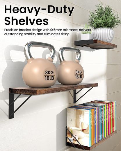 BAYKA Wall Mounted Floating Shelves, Wood Floating Wall Shelf for Books & Decor, Small Space-Saving Display & Organizer（Black，Set of 3）