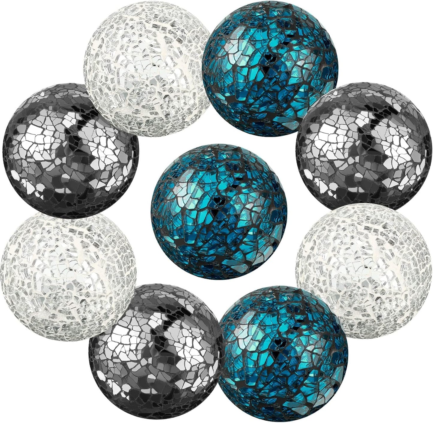 Cunhill 6 Pieces Decorative Balls for Bowls 6.5 cm / 2.5 Inch Orbs Glass Balls for Centerpiece Bowls Mosaic Sphere for Home Decoration Dining Table Christmas Party (White,Red,Reddish Black)