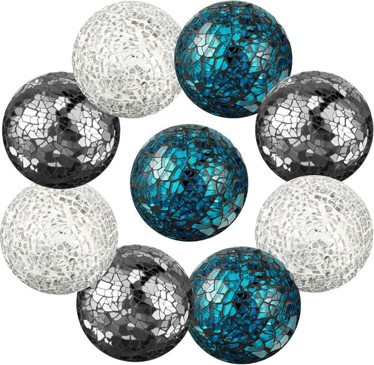 Cunhill 6 Pieces Decorative Balls for Bowls 6.5 cm / 2.5 Inch Orbs Glass Balls for Centerpiece Bowls Mosaic Sphere for Home Decoration Dining Table Christmas Party (White,Red,Reddish Black)