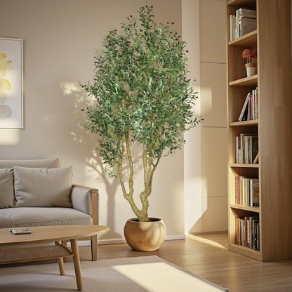 HZXGCP 6ft Artificial Olive Tree Indoor, Fake Olive Tree with White Pot, Faux Olive Tree with Dense Leaves & Realistic Fruits, Tall Artificial Plant for Home Living Room Office Entryway Decor