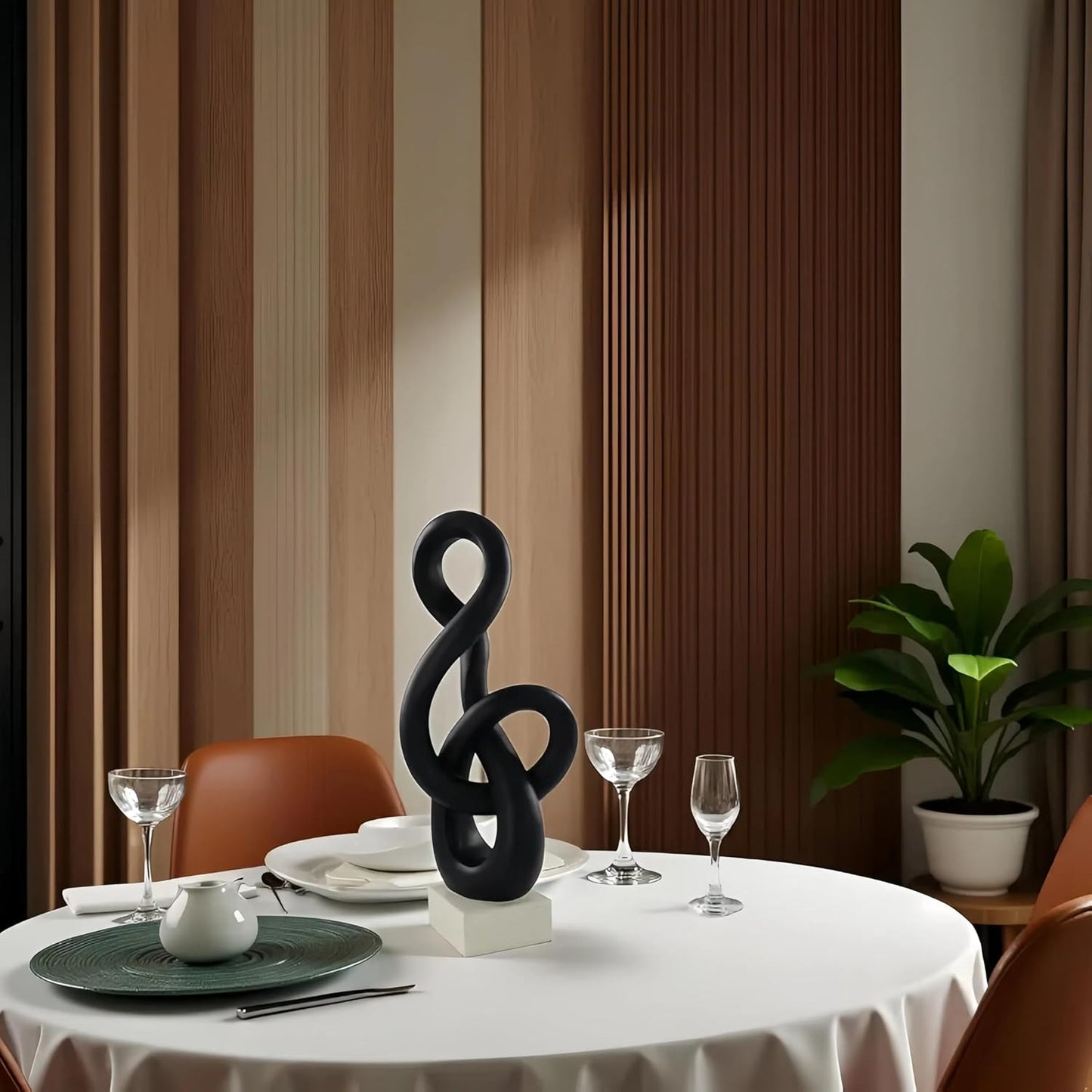 10" Modern Abstract Ribbon Decorative Sculpture, Knot Sculptures,Home Decor,Coffee Table Statues,Dining Living Room Desk Decor（White）
