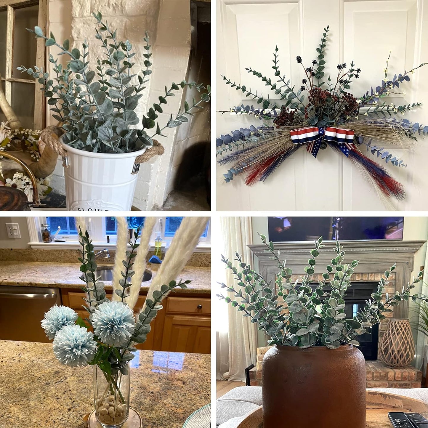 CEWOR 80pcs Artificial Eucalyptus Stems Fake Eucalyptus Leaves Stems Real Touch Leaf Branches for Flower Bouquet Wedding Easter Centerpiece Spring Home Office Decor