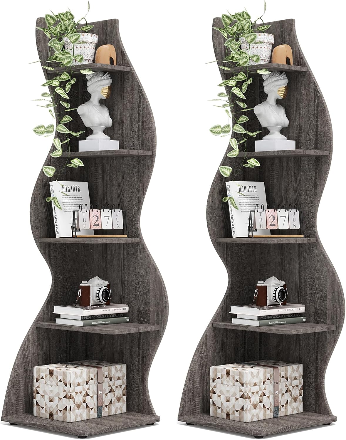 Tribesigns Corner Shelf, Modern 5-Tier Wall Corner Bookshelf, Stylish Corner Small Bookcase Storage Rack Plant Stand with Unique Shape for Living Room, Home Office (White, 1PC)