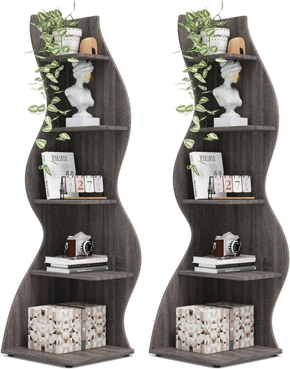 Tribesigns Corner Shelf, Modern 5-Tier Wall Corner Bookshelf, Stylish Corner Small Bookcase Storage Rack Plant Stand with Unique Shape for Living Room, Home Office (White, 1PC)