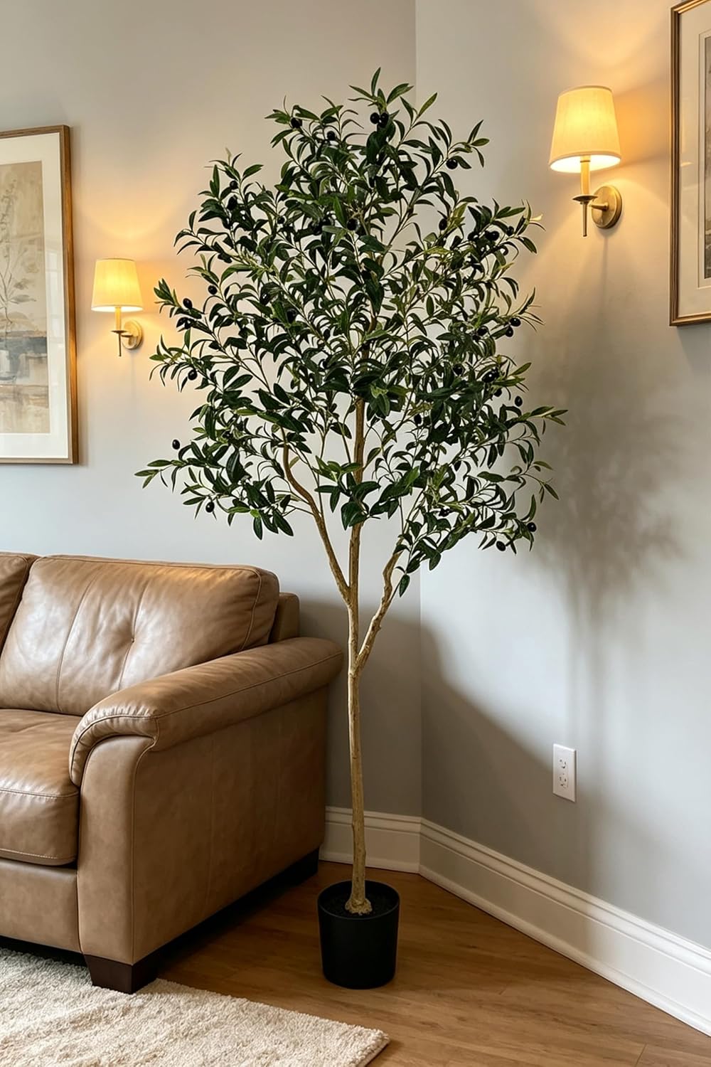 Artificial Olive Tree for Living Room Decor, 6FT Bendable Fake Plants Artificial Indoor, Faux Silk Plant Fake Trees in Potted with Oliver Branch Leaves and Fruits for Modern Home House Office Décor