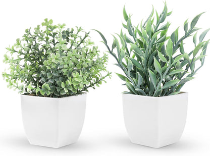 Der Rose 2 Pack Fake Plants Mini Artificial Greenery Potted Plants for Home Decor Indoor Office Table Room Farmhouse