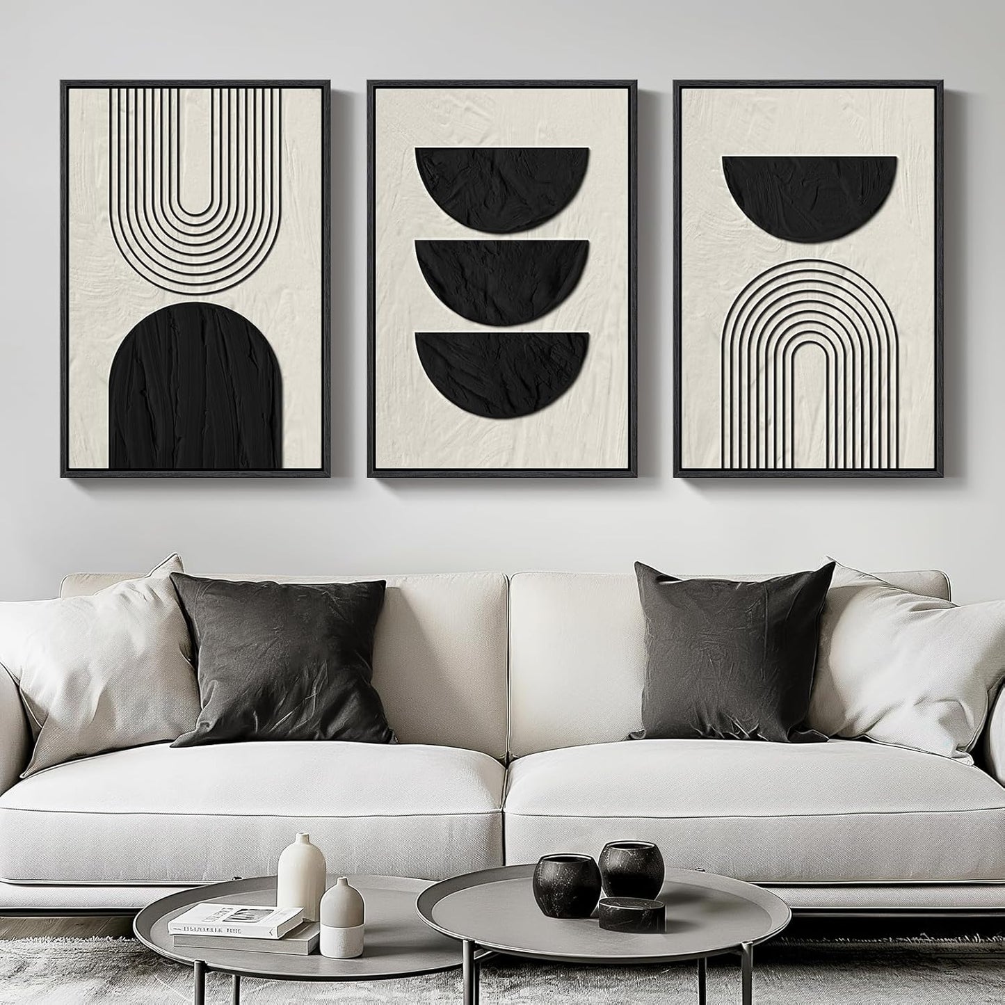 Large Framed Black and White Abstract Wall Art for Living Room, 3 Piece Big Modern Canvas Prints Paintings Artwork for Walls, Minimalist Abstract Art Pictures for Hallway, Office Wall Decor 24x36 In