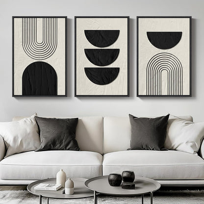 Large Framed Black and White Abstract Wall Art for Living Room, 3 Piece Big Modern Canvas Prints Paintings Artwork for Walls, Minimalist Abstract Art Pictures for Hallway, Office Wall Decor 24x36 In