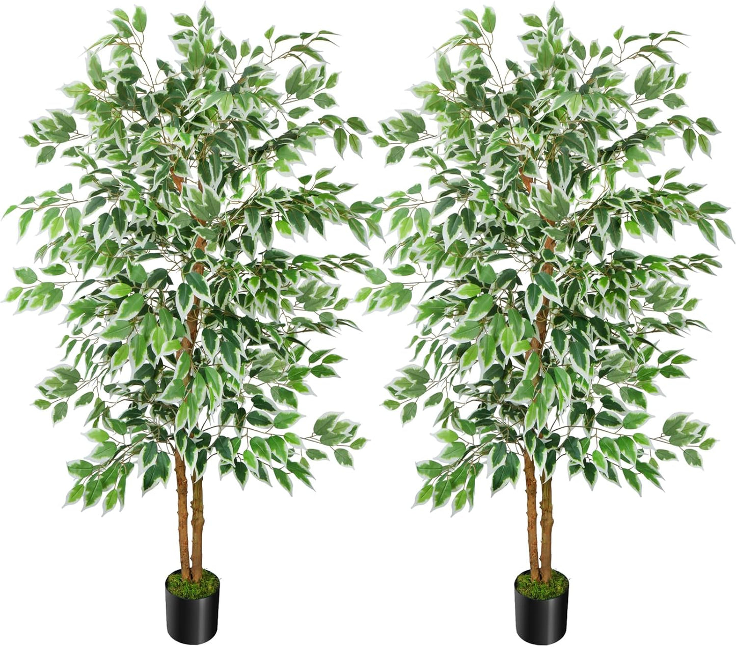 GTIDEA 6ft Artificial Tree Ficus, Tall Faux Trees Indoor with Natural Trunk and Fake Silk Tree Fake Plants for Home Spring Decor Living Room Outdoor Balcony House Office (Included Dried Moss)
