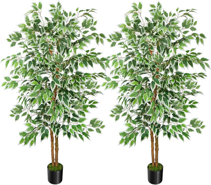 GTIDEA 6ft Artificial Tree Ficus, Tall Faux Trees Indoor with Natural Trunk and Fake Silk Tree Fake Plants for Home Spring Decor Living Room Outdoor Balcony House Office (Included Dried Moss)