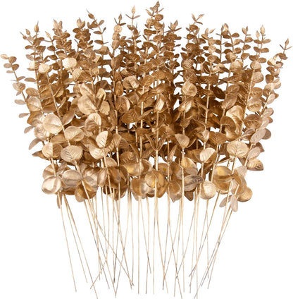 FEQO 36 Pcs Artificial Eucalyptus Stems Dark Brown Leaves Faux Eucalyptus Stems Branches 15 inch for Wedding Bouquet Home Deco