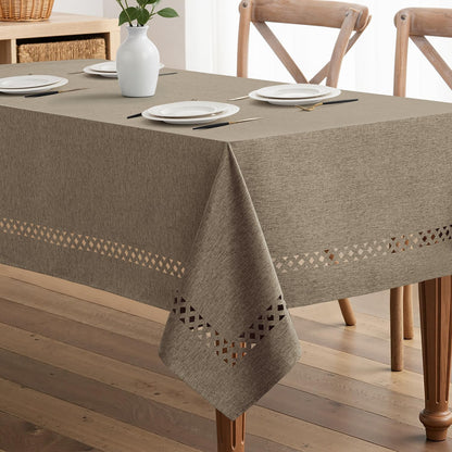 MIULEE Beige Rectangle Linen Polyester Tablecloth with Decorative Cutouts Spring Waterproof Stain Resistant & Shrink-Proof Table Cloth 52x70 inch Farmhouse Style for Dining Wedding and Outdoor
