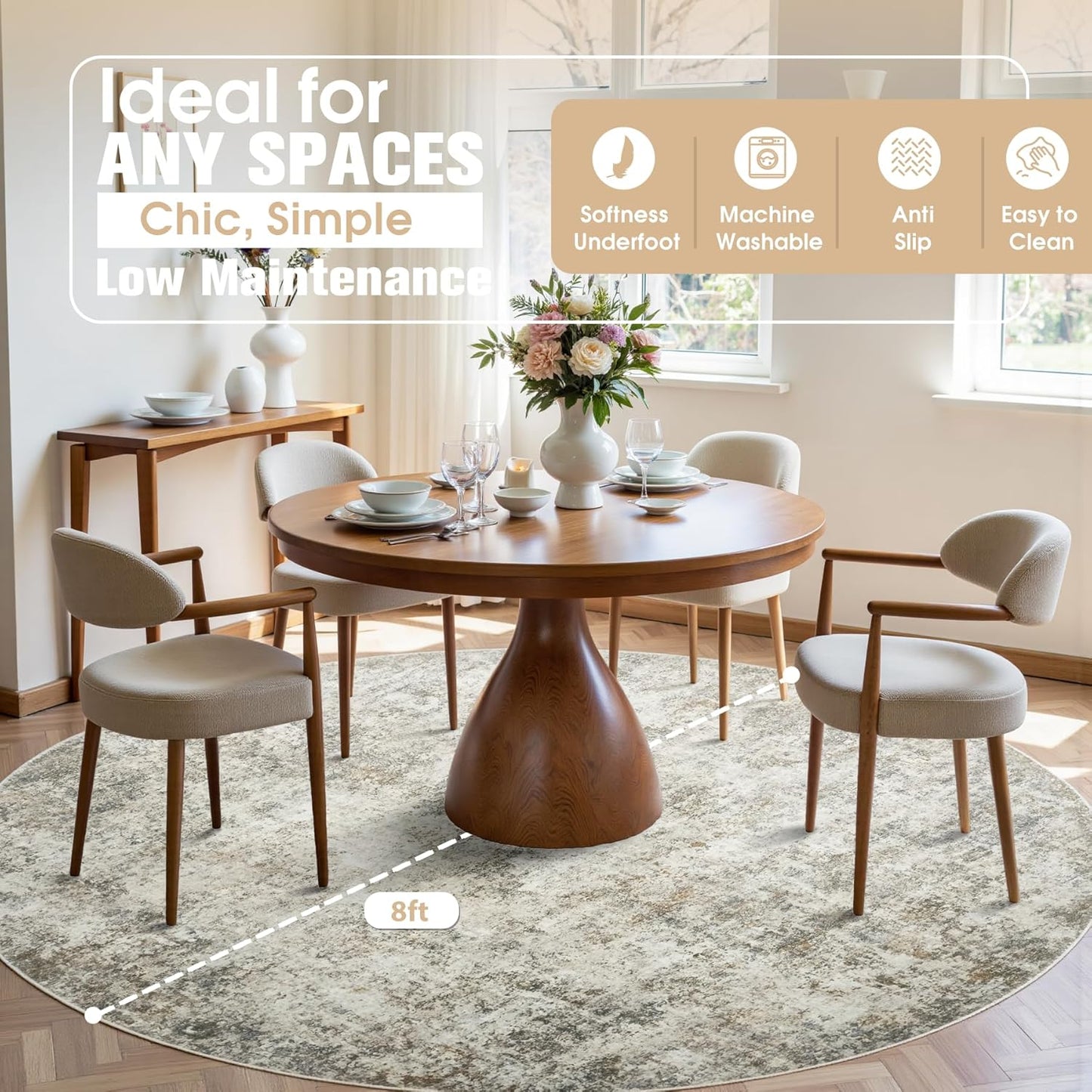 8x10 Area Rugs for Living Room Rug Washable: Abstract Large Rug for Dining Room Bedroom Carpet Non Slip 8 by 10 Indoor Modern Nursery Home Office Blue Grey