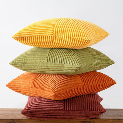 MIULEE Teal Orange Decorative Throw Pillow Covers 18x18 Inch Set of 4 Boho Corduroy Striped Cushion Cases Modern Farmhouse Patchwork Pillow Cases for Couch Sofa Bedroom Home Decor