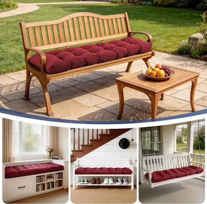 IASEAHK Outdoor Bench Cushion 48x18x5 Inch, Waterproof & Fade-Resistant Patio Furniture Cushions, Tufted Memory Foam Indoor/Outdoor Cushions for Couch Swing with Non-Slip Backing & Straps, Dark Grey