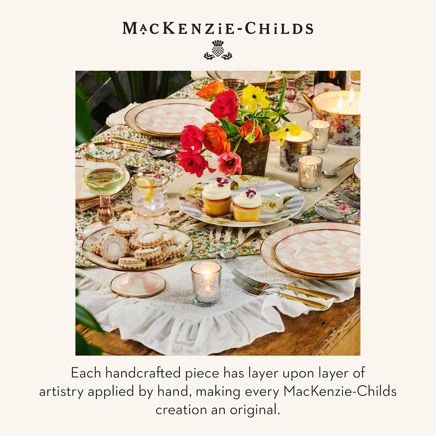 MACKENZIE-CHILDS Enamel Pedestal Serving Platter, Decorative Serving Dish for Food, Small, Black-and-White Courtly Check