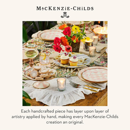 MACKENZIE-CHILDS Enamel Pedestal Serving Platter, Decorative Serving Dish for Food, Small, Black-and-White Courtly Check