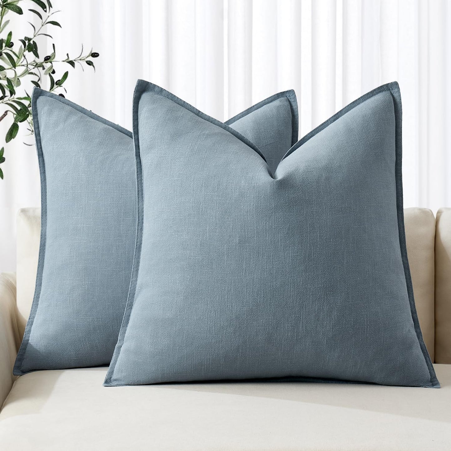 MIULEE Decorative Linen Euro Sham Pillow Covers 26x26 Cream White Boho Farmhouse Neutral Couch Throw Pillows for Bed Pack of 2 Accent Modern Pillowcase Sofa Livingroom Home Decor