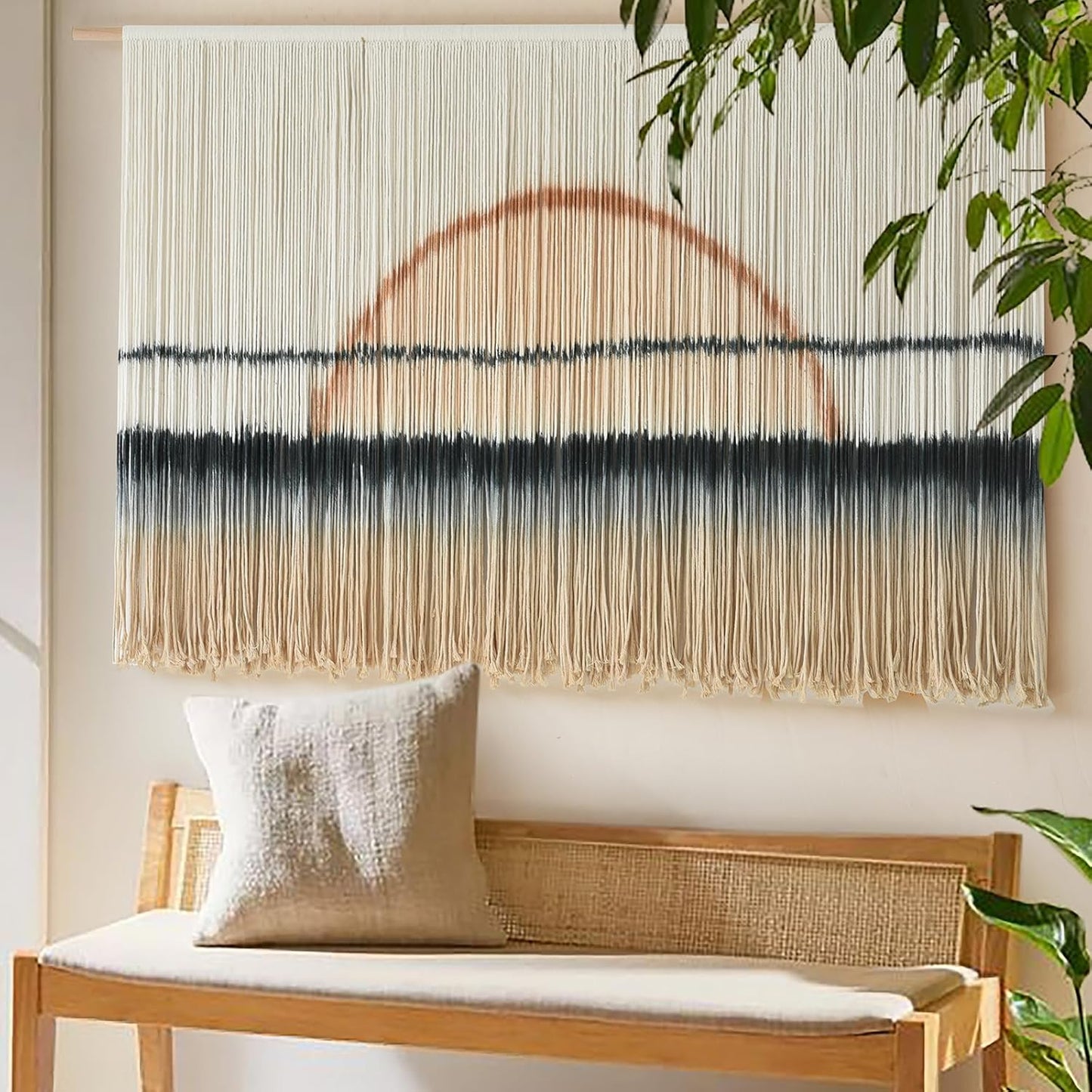 Jakalin Macrame Wall Hanging Dip Dyed Fiber Macrame Wall Decor Boho Cord Living Room Wall Art 57" Wx43 L