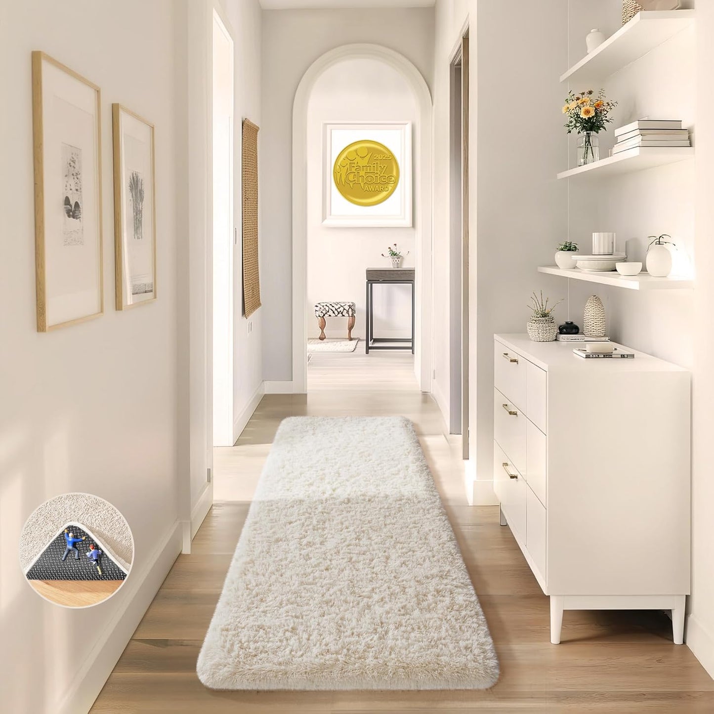 Ophanie Round Rugs 5Ft Ivory Circle Area Rug, Nursery Room Decor, Christmas Aesthetic Bedroom Home Circular Carpet 5 Foot, Fluffy Fuzzy Shag Plush Cream Living Room Rugs for Kids Boys Girls Teen Baby