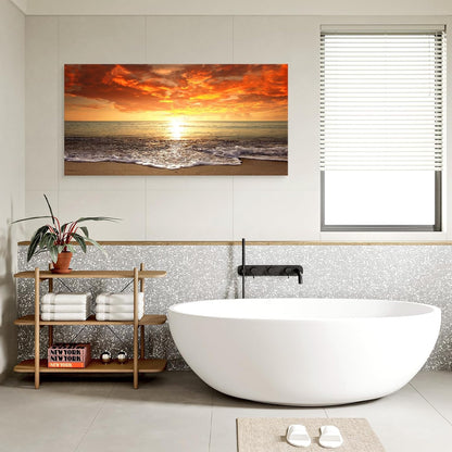 Baisuart S02250 Canvas Prints Wall Art Beach Sunset Ocean Waves Nature Pictures Stretched Canvas Wooden Framed for living Room Bedroom and Office