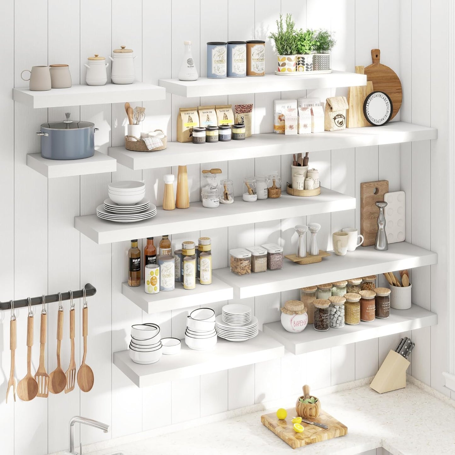 72 Inch Long Floating Shelves for Wall Set of 2, 12"D Wood Grain Bathroom Shelves with Invisible Brackets, Easy Install Engineered Wood Storage Shelves for Kitchen, Living Room, Bedroom, Black Finish