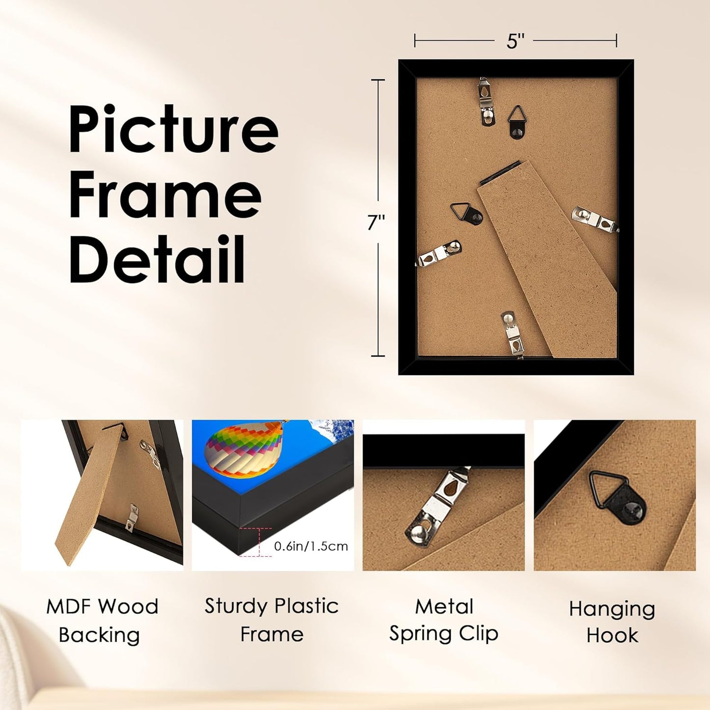 FIXSMITH 8x10 Picture Frame Set of 2, Photo Frame with HD Plexiglass, Display Pictures 5x7 with Mat or 8x10 Without Mat Multi Picture Frames Collage for Tabletop or Wall Display, Black