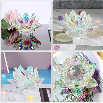 OwnMy 3 Inch Sparkle Crystal Lotus Flower Figurines Decorative Lotus Flower Ornament, Glass Lotus Feng Shui Decor Crystal Flower Paperweight for Home Office Tabletop Centerpieces